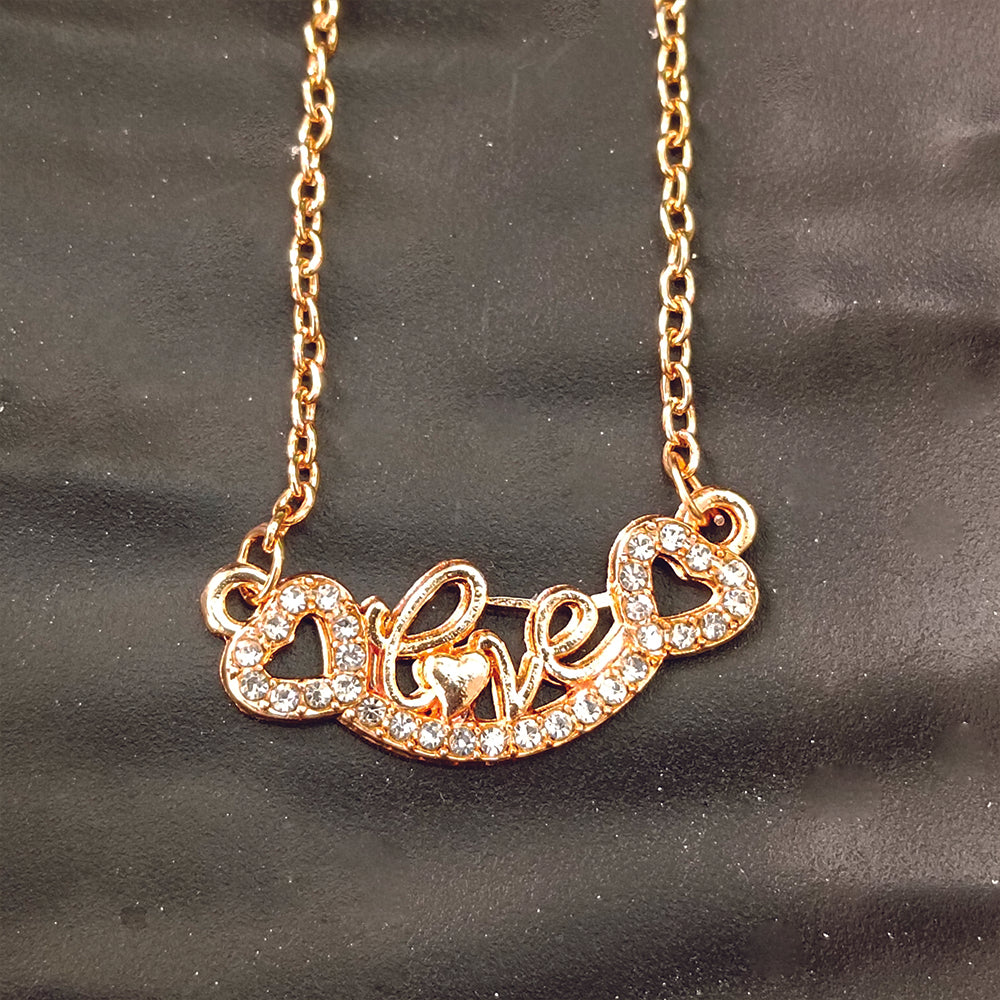 JewelMaze Rose Gold Plated Love  Auatrian Stone Chain Pendant -1204506