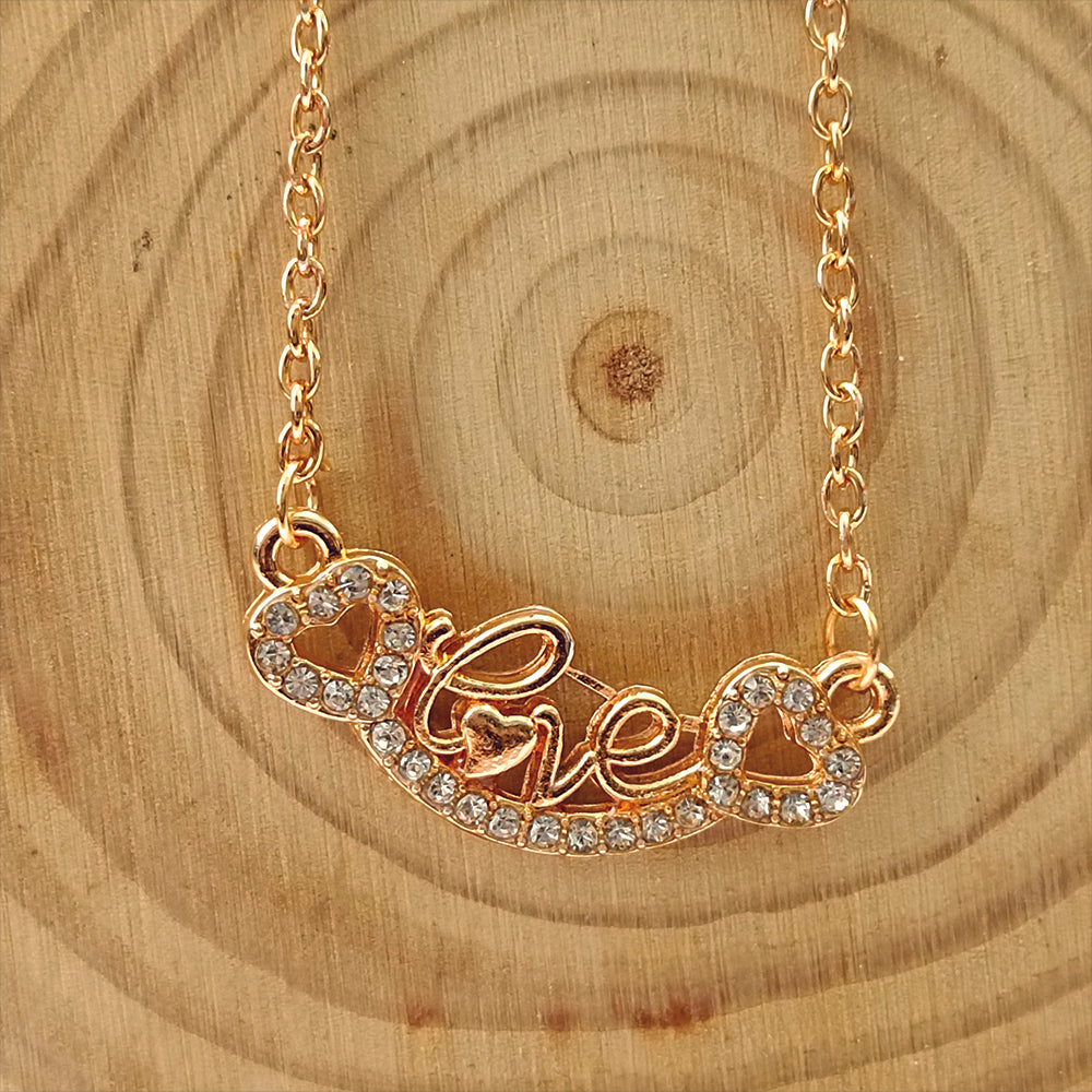 JewelMaze Rose Gold Plated Love Auatrian Stone Chain Pendant -1204506