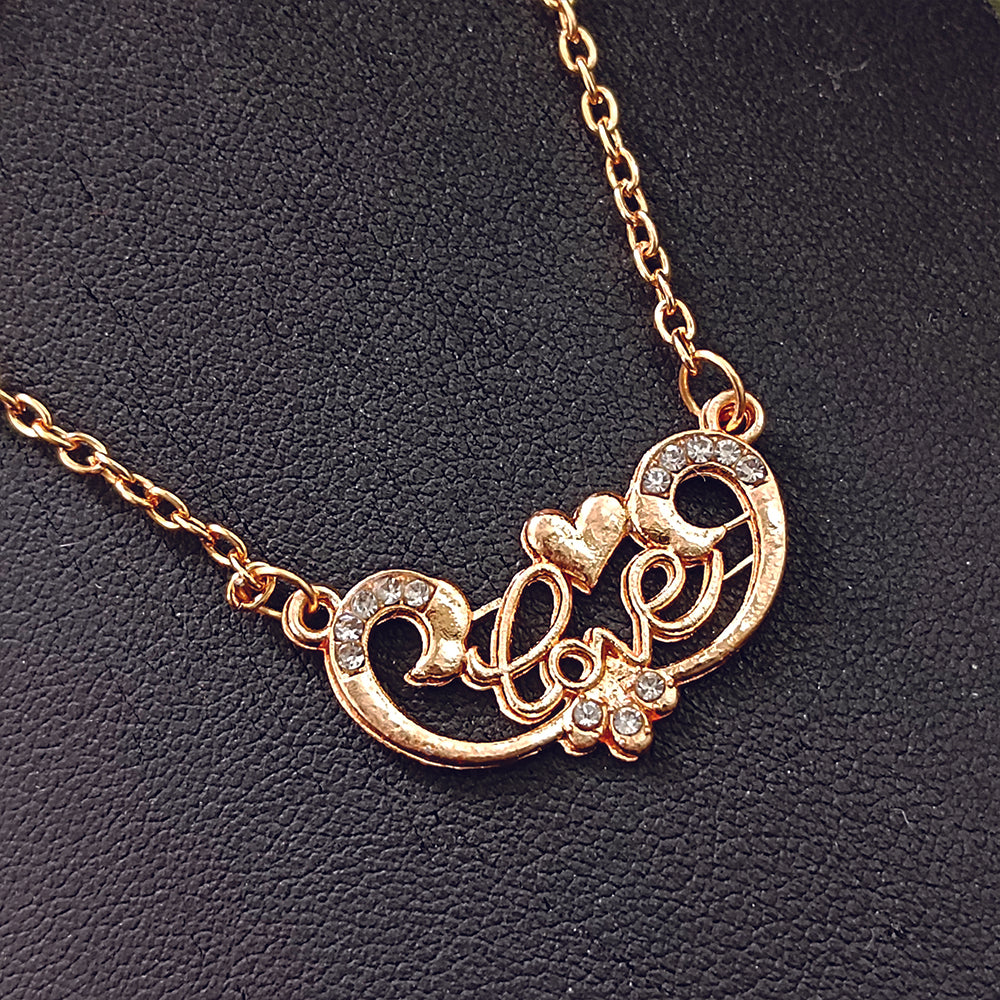 JewelMaze Rose Gold Plated Love Auatrian Stone Chain Pendant -1204507