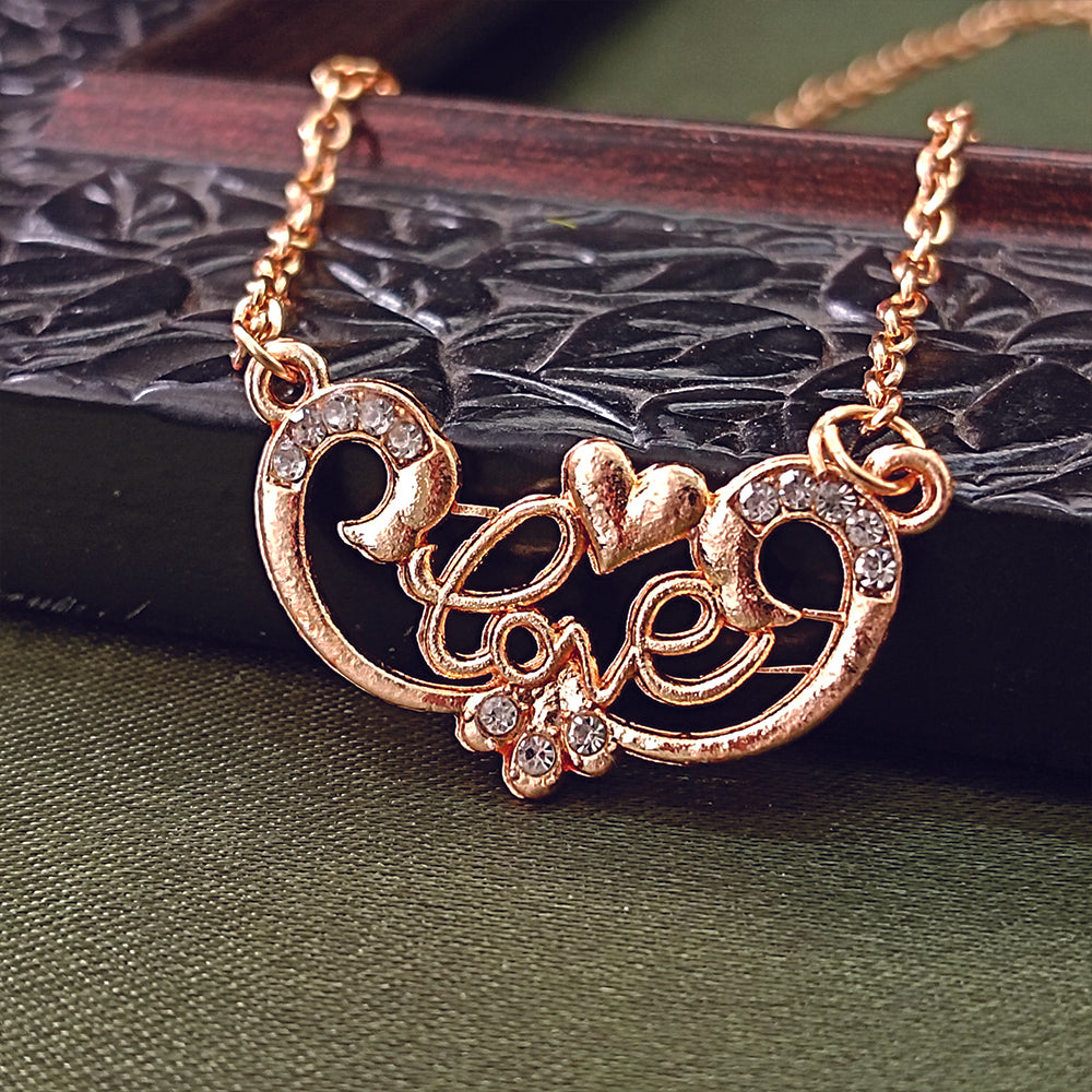 JewelMaze Rose Gold Plated Love Auatrian Stone Chain Pendant -1204507