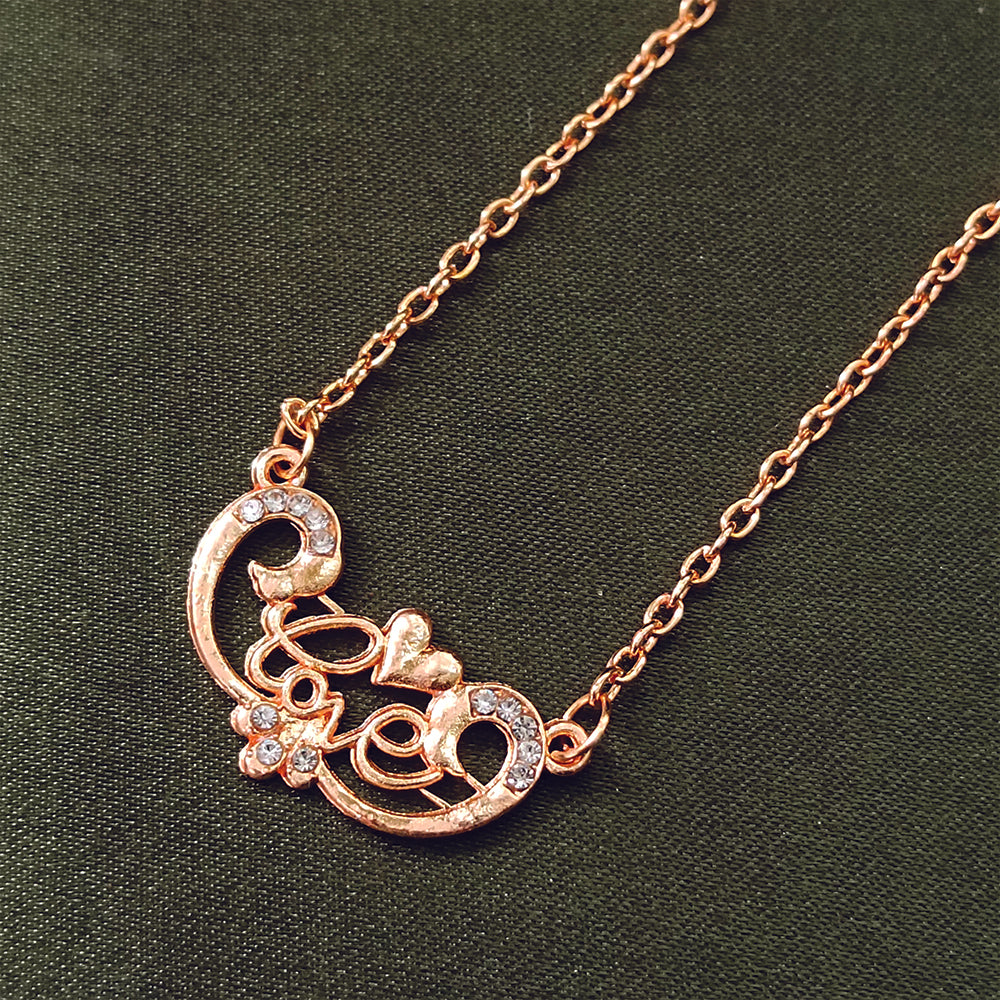 JewelMaze Rose Gold Plated Love Auatrian Stone Chain Pendant -1204507