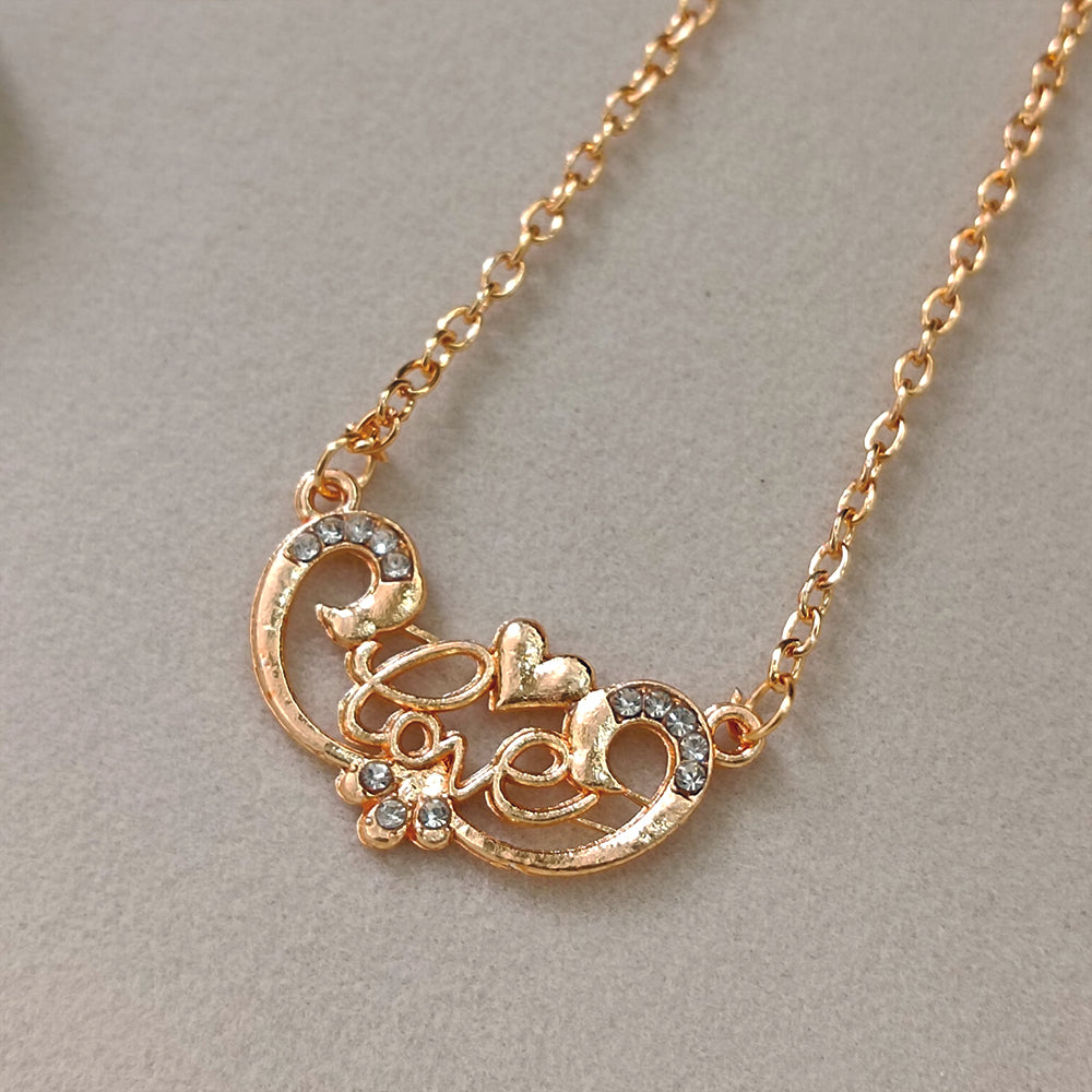 JewelMaze Rose Gold Plated Love  Auatrian Stone Chain Pendant -1204507
