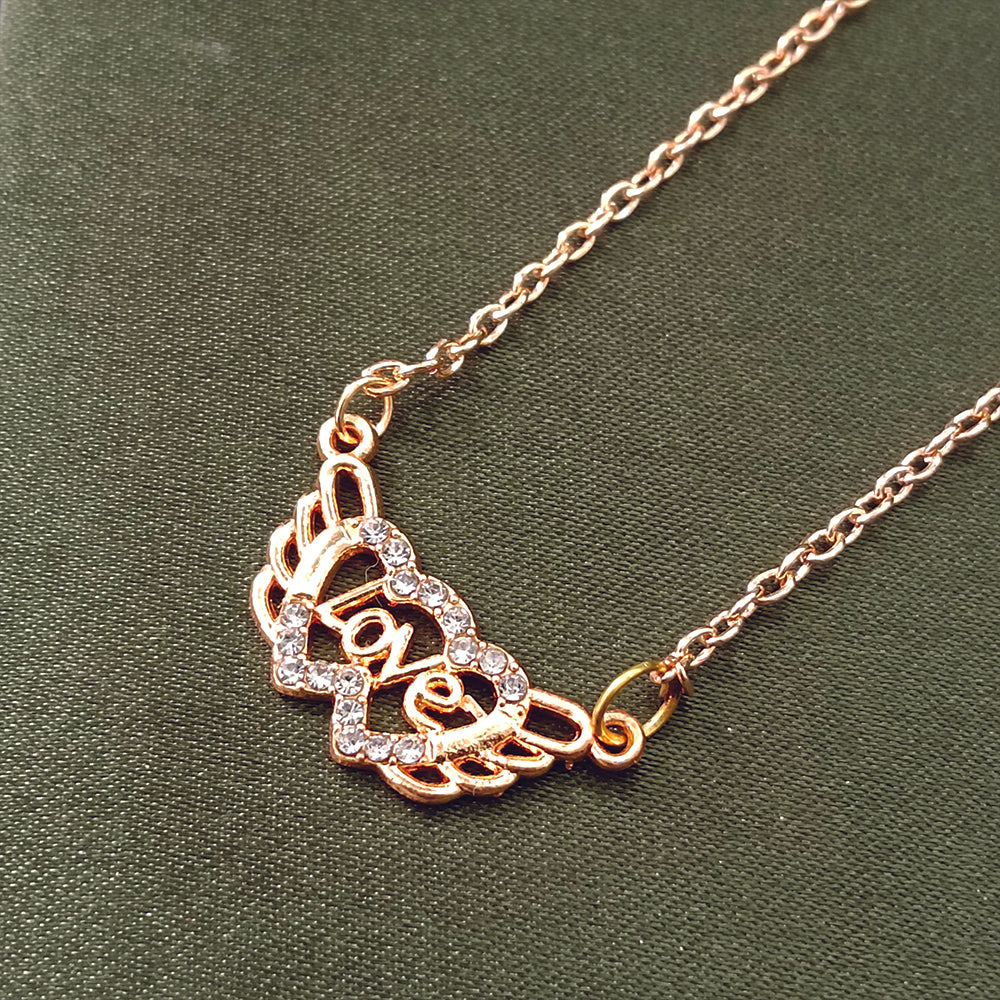 JewelMaze Rose Gold Plated Love Auatrian Stone Chain Pendant -1204508