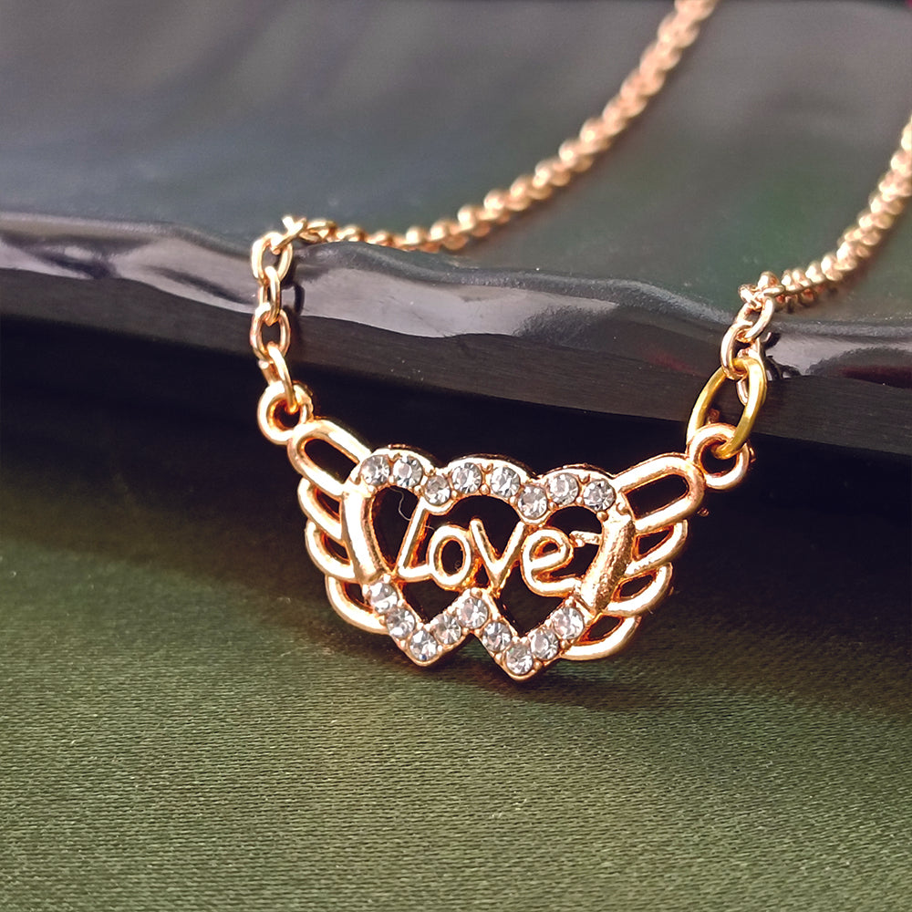 JewelMaze Rose Gold Plated Love Auatrian Stone Chain Pendant -1204508