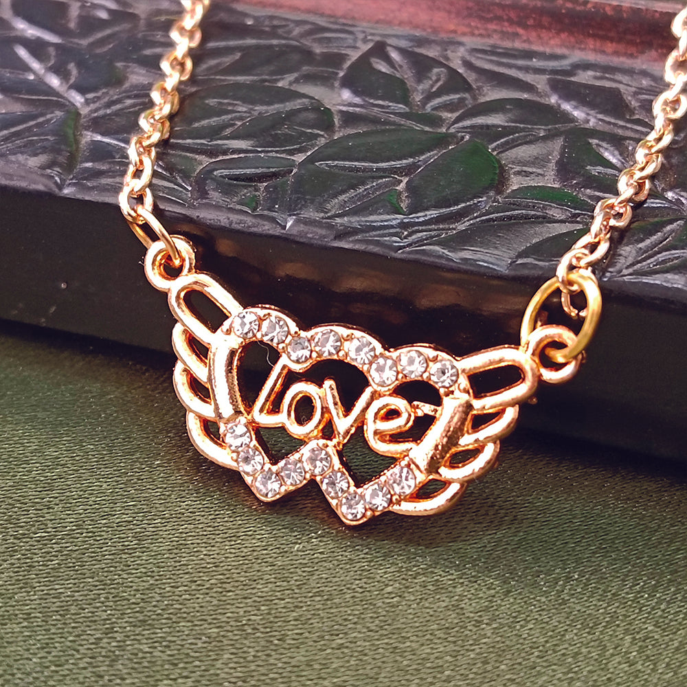 JewelMaze Rose Gold Plated Love Auatrian Stone Chain Pendant -1204508