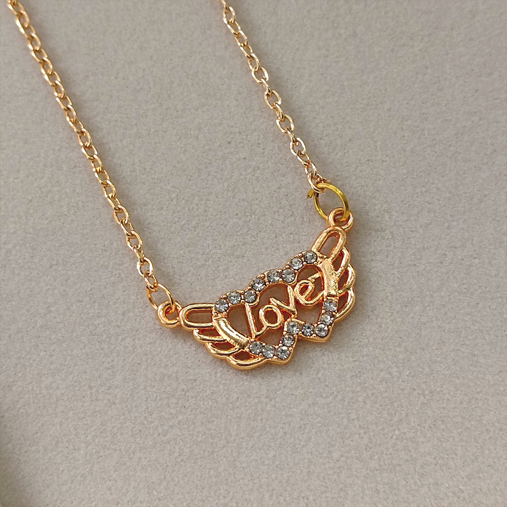 JewelMaze Rose Gold Plated Love Auatrian Stone Chain Pendant -1204508