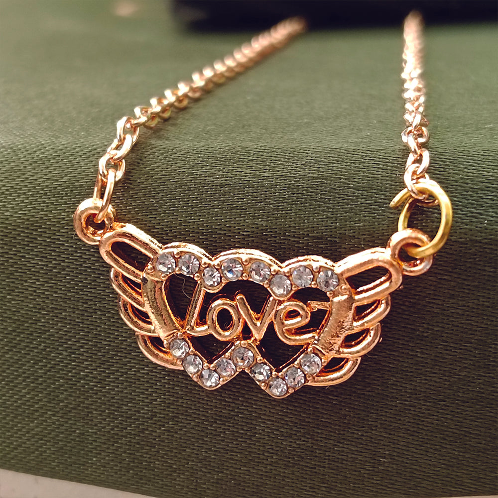 JewelMaze Rose Gold Plated Love  Auatrian Stone Chain Pendant -1204508