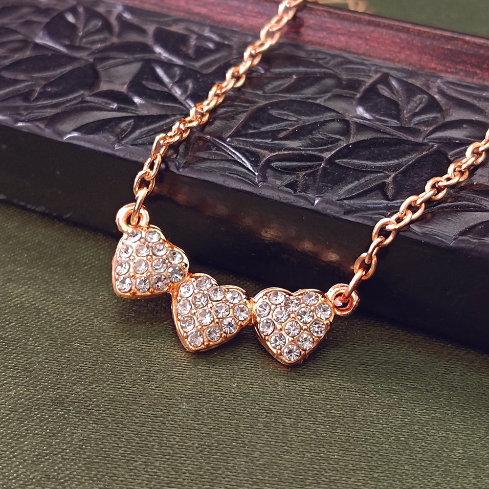 JewelMaze Rose Gold Plated Heart Shape Auatrian Stone Chain Pendant -1204509