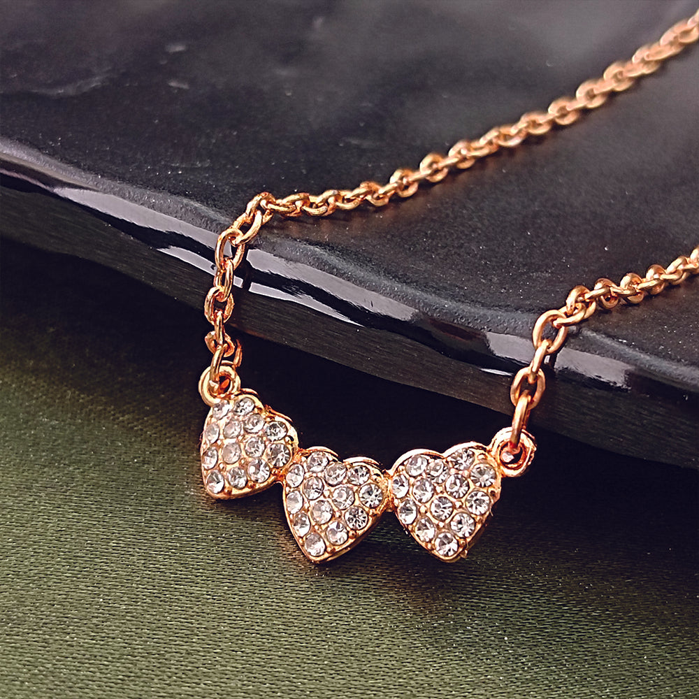 JewelMaze Rose Gold Plated Heart Shape Auatrian Stone Chain Pendant -1204509