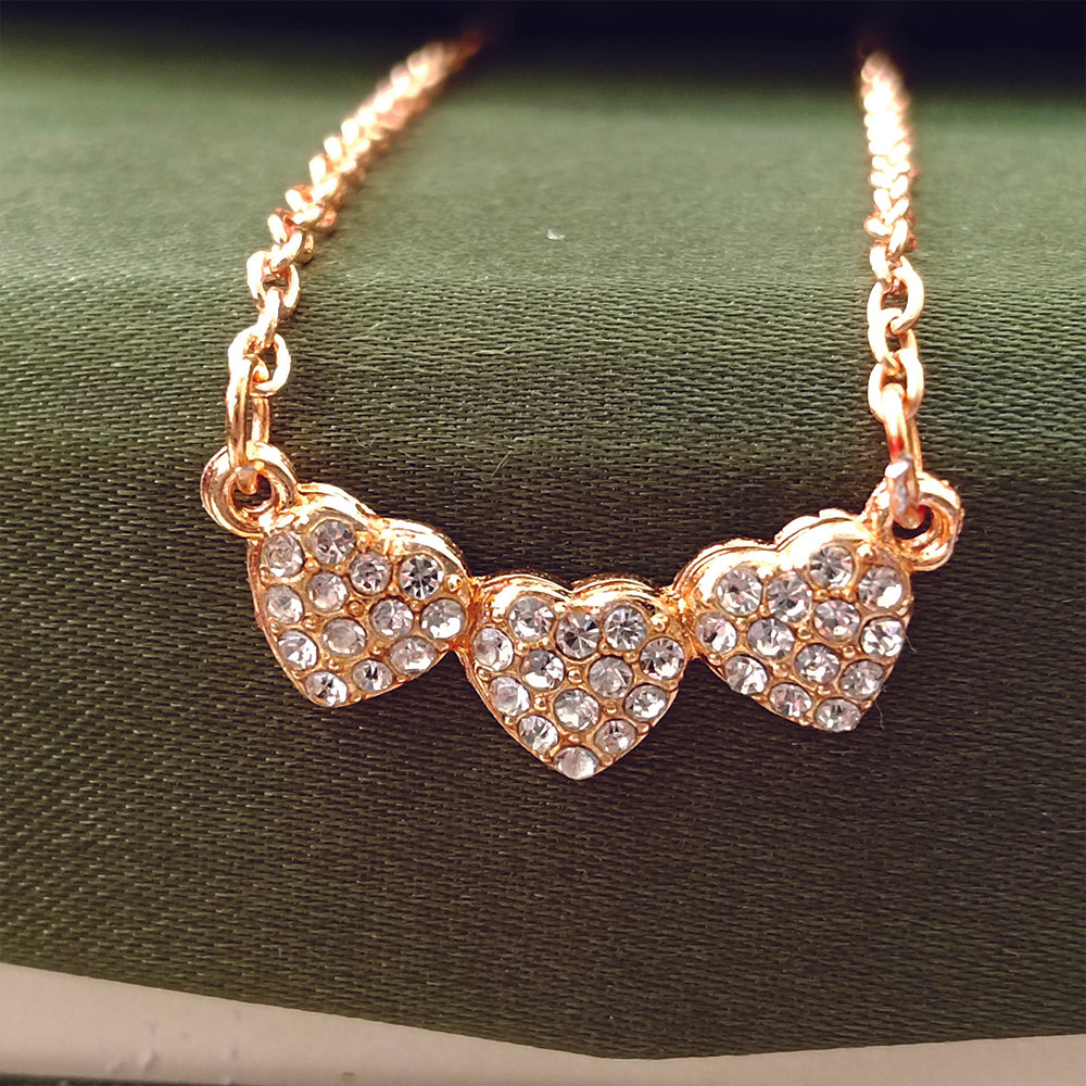 JewelMaze Rose Gold Plated Heart Shape Auatrian Stone Chain Pendant -1204509
