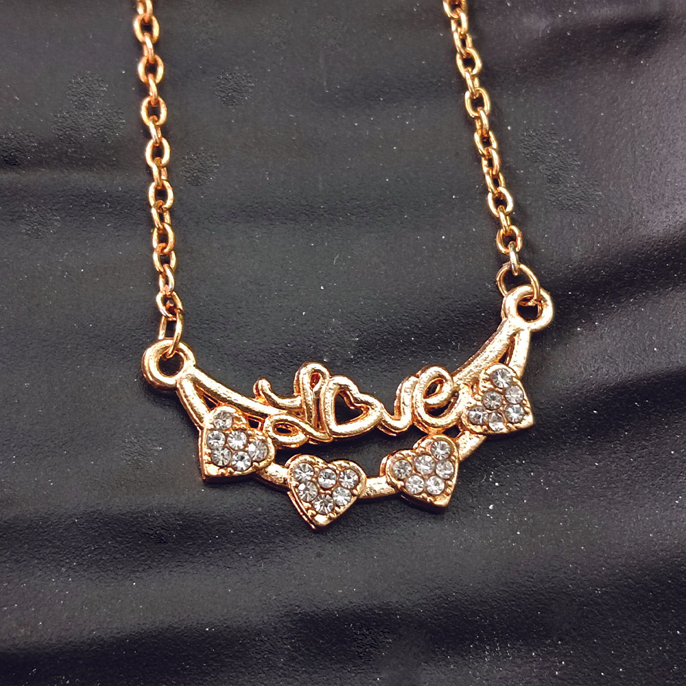 JewelMaze Rose Gold Plated Heart Shape Auatrian Stone Chain Pendant -1204510