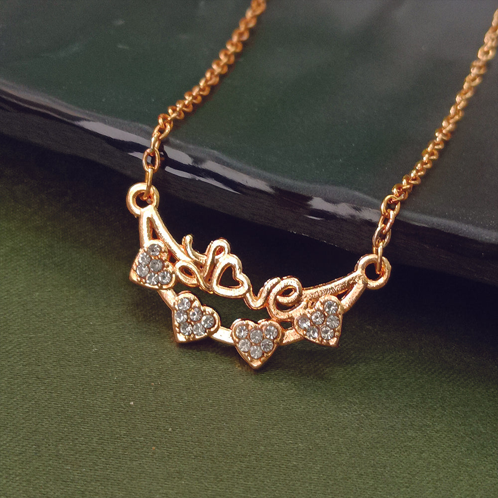 JewelMaze Rose Gold Plated Heart Shape Auatrian Stone Chain Pendant -1204510