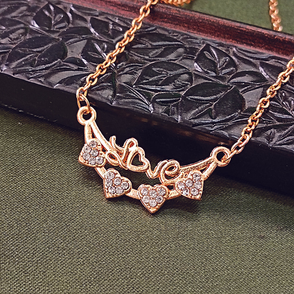 JewelMaze Rose Gold Plated Heart Shape  Auatrian Stone Chain Pendant -1204510