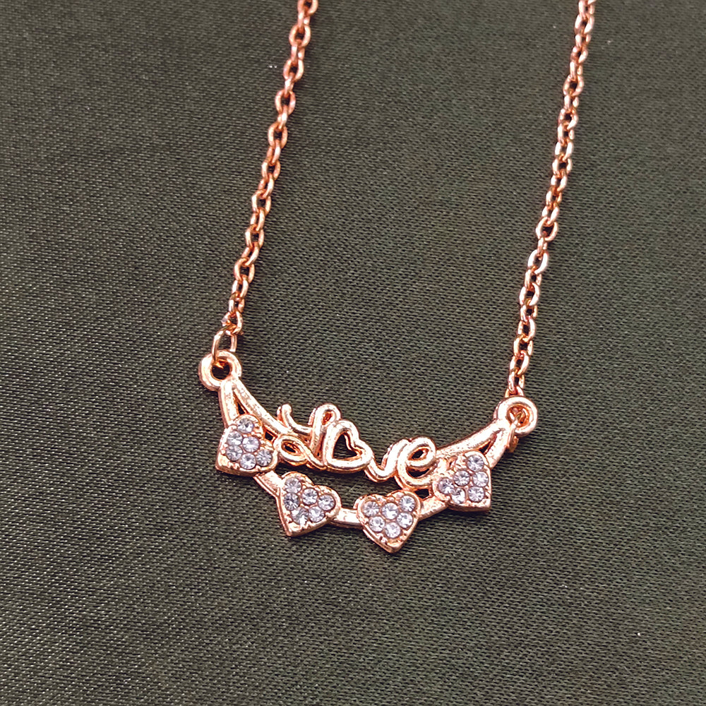 JewelMaze Rose Gold Plated Heart Shape Auatrian Stone Chain Pendant -1204510
