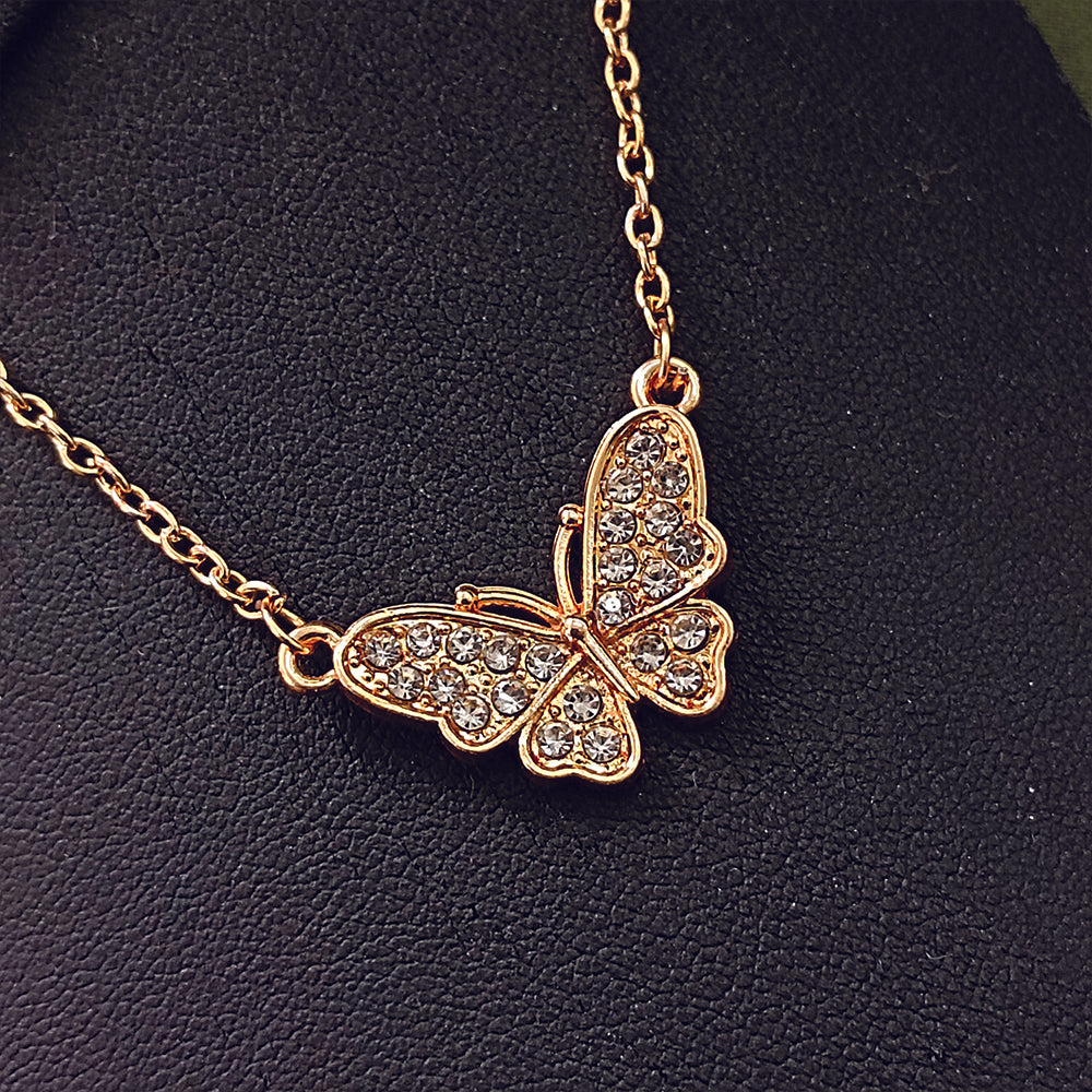 JewelMaze Rose Gold Plated Butterfly Auatrian Stone Chain Pendant -1204511