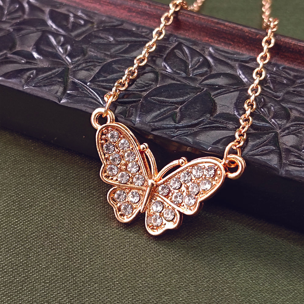 JewelMaze Rose Gold Plated Butterfly Auatrian Stone Chain Pendant -1204511