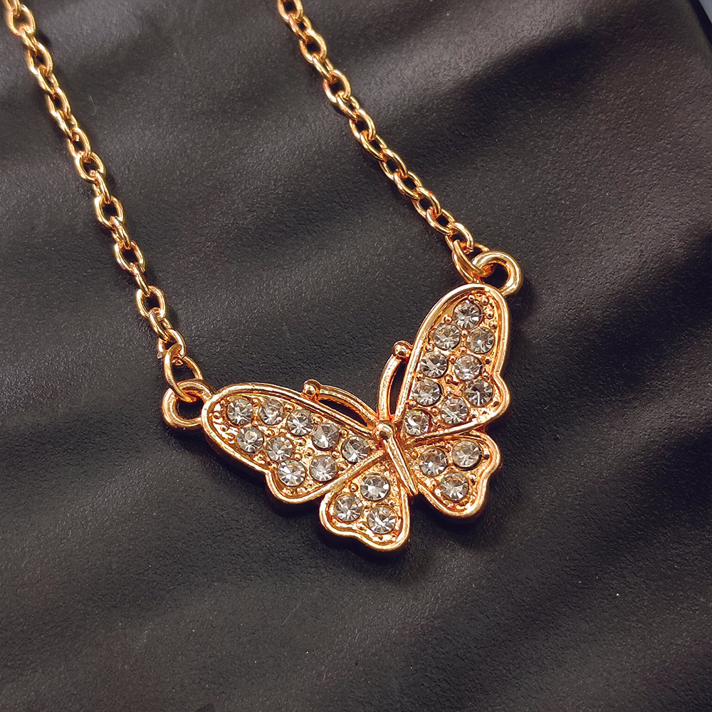 JewelMaze Rose Gold Plated Butterfly Auatrian Stone Chain Pendant -1204511