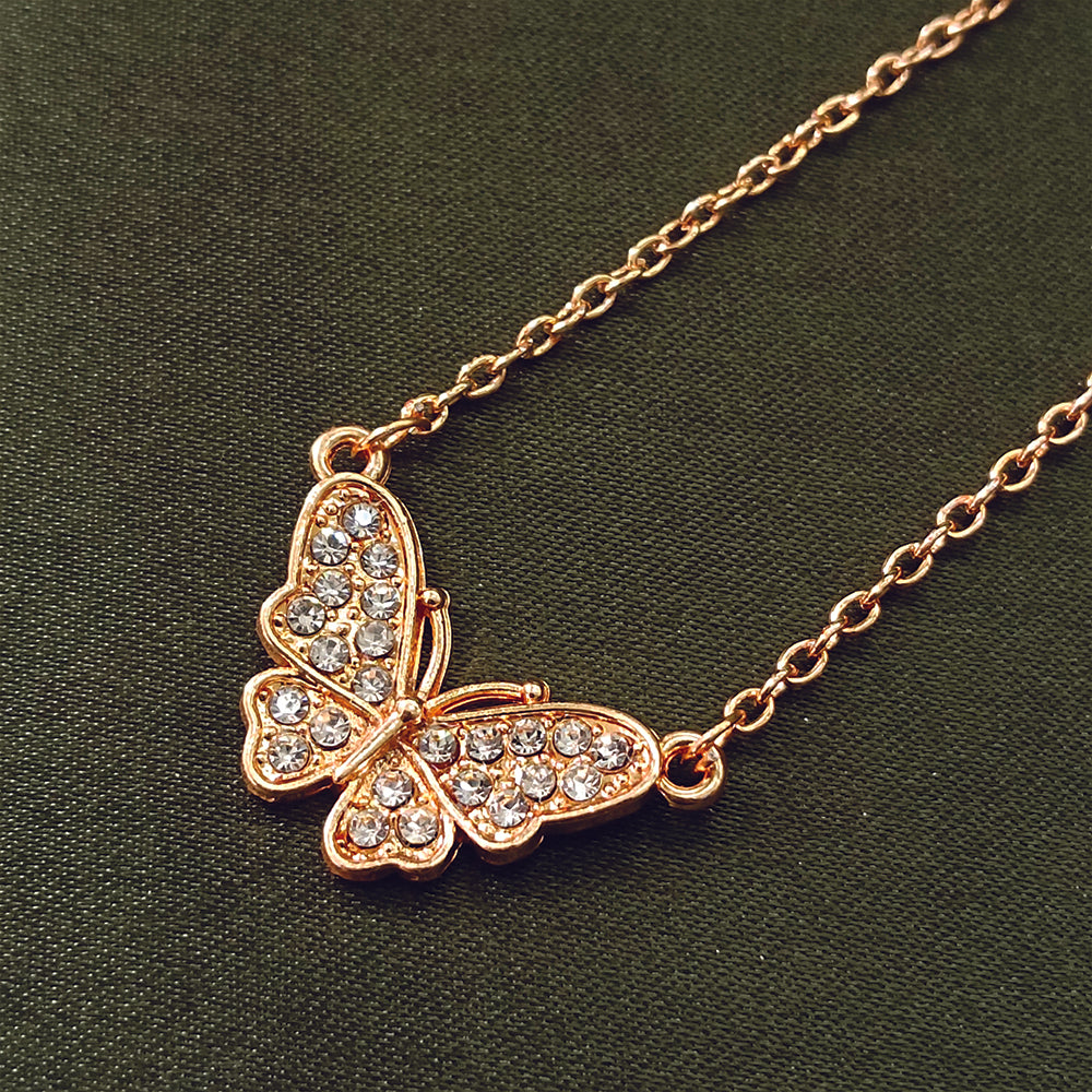 JewelMaze Rose Gold Plated Butterfly Auatrian Stone Chain Pendant -1204511