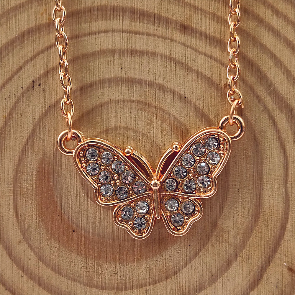 JewelMaze Rose Gold Plated Butterfly Auatrian Stone Chain Pendant -1204511