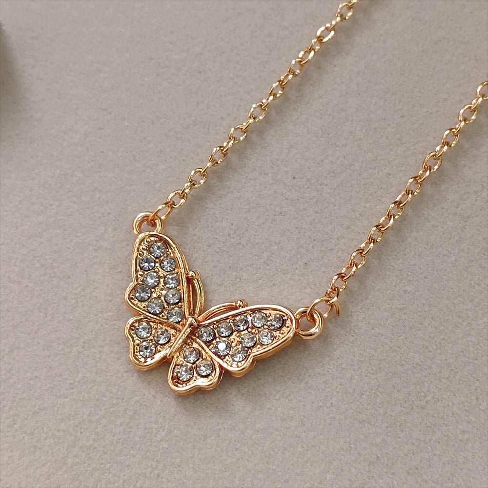 JewelMaze Rose Gold Plated Butterfly Auatrian Stone Chain Pendant -1204511