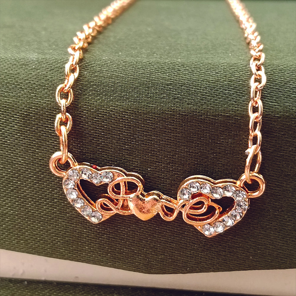 JewelMaze Rose Gold Plated Heart Shaoe Love Chain Pendant -1204512