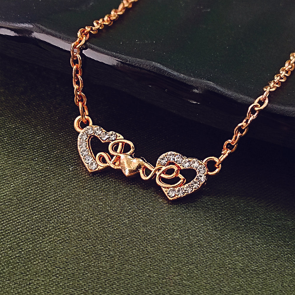 JewelMaze Rose Gold Plated Heart Shaoe Love Chain Pendant -1204512