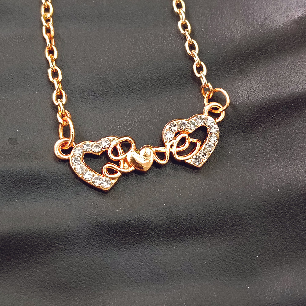 JewelMaze Rose Gold Plated Heart Shaoe Love Chain Pendant -1204512