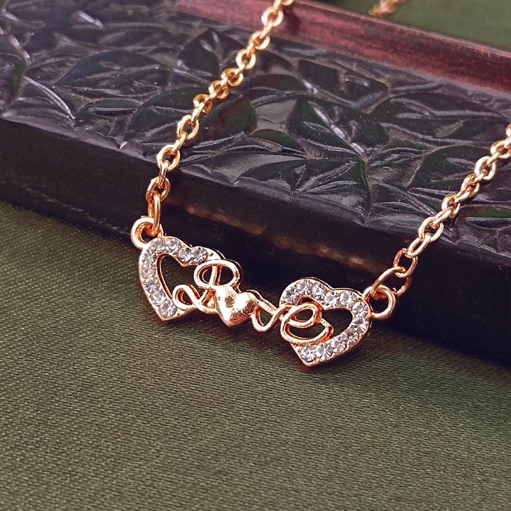 JewelMaze Rose Gold Plated Heart Shaoe Love Chain Pendant -1204512