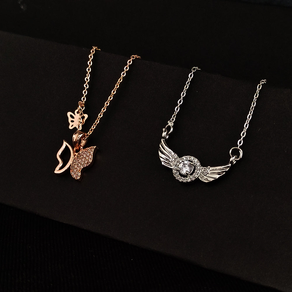 The Z Collection AD Diamond Angel Wing & Butterfly Chain Pack Of 2 Pendants - 12521008ML