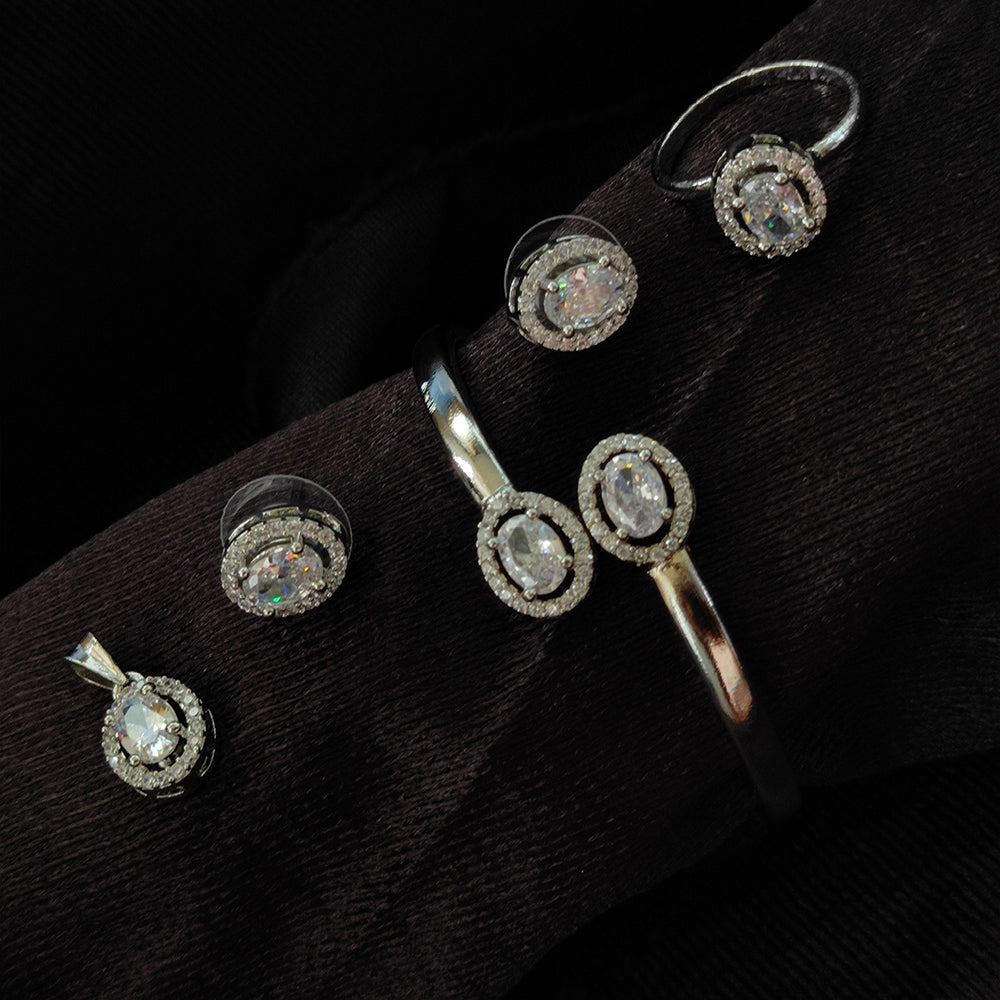 Bhavi Jewel Silver Plated Ad Stone Jewellery Sets- 12541442SL
