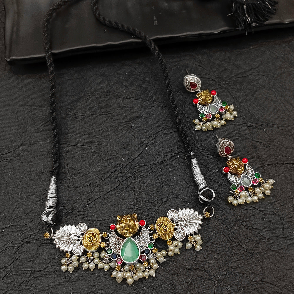 Bhavi Jewel 2 Tone Plated Crystal And Pearl Choker Necklace Set