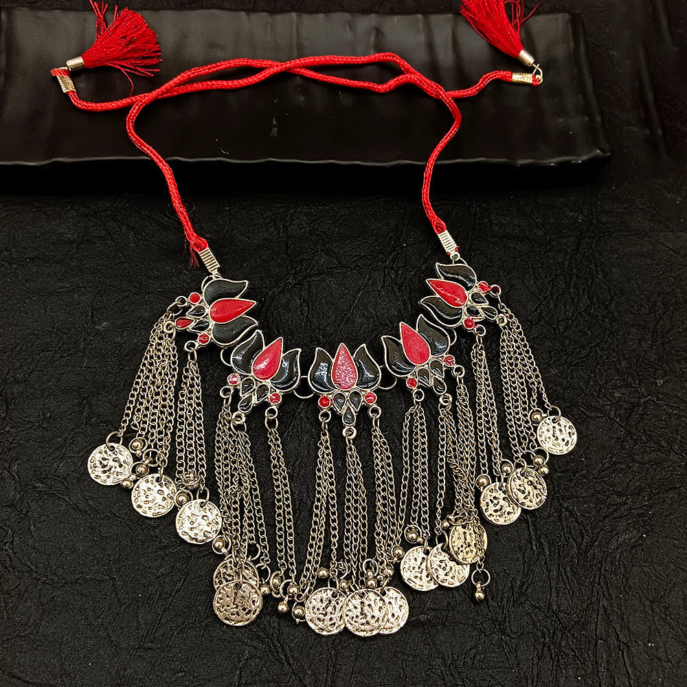 Bhavi Jewel Oxidised Plated Afghani Coin Meenakari Necklace