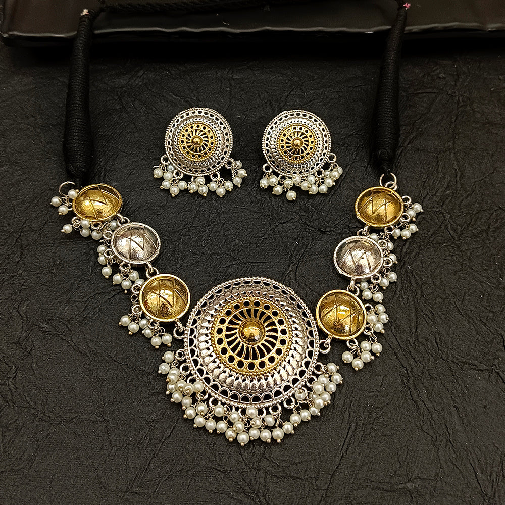 Bhavi Jewel 2 Tone Plated Pearl Choker Necklace Set