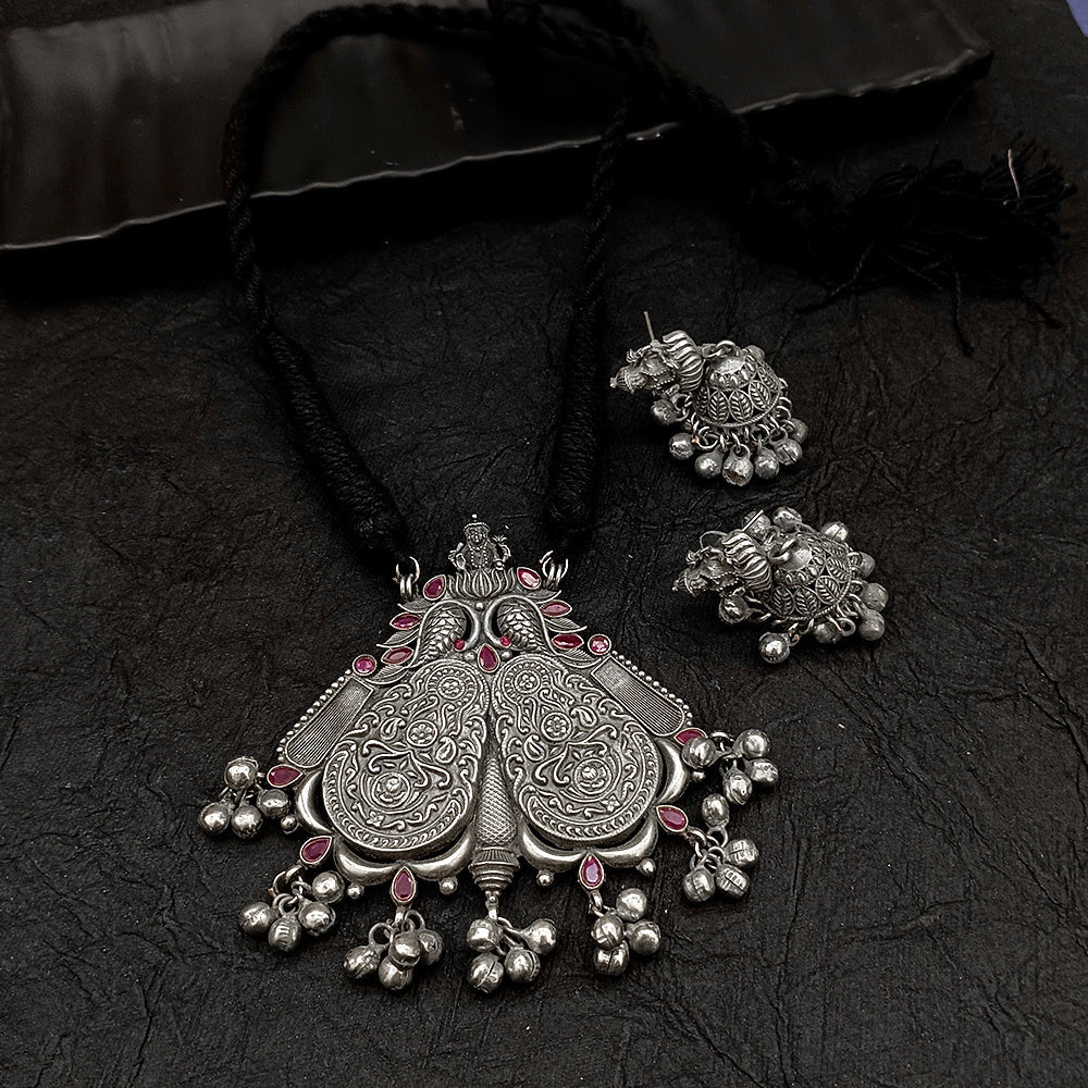 Bhavi Jewel Oxidised Plated Kundan Stone Necklace Set