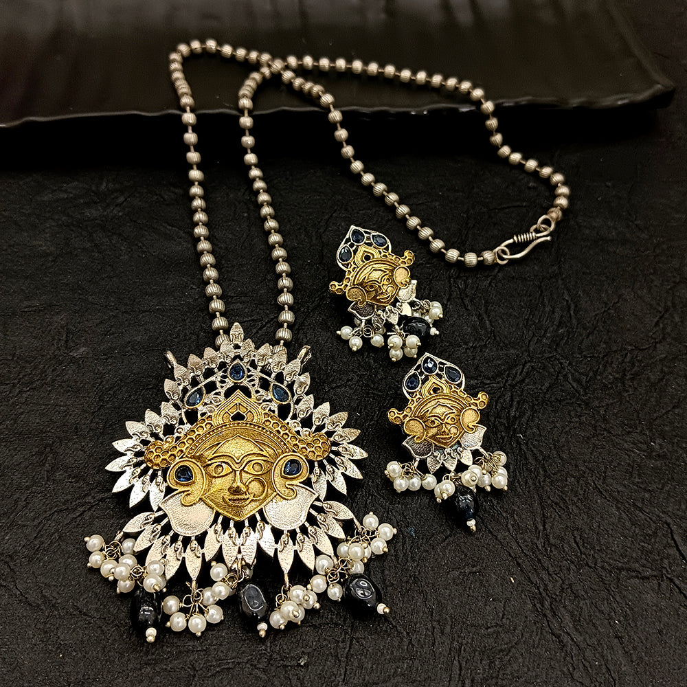 Bhavi Jewel 2 Tone Plated Temple And Pearl Necklace Set