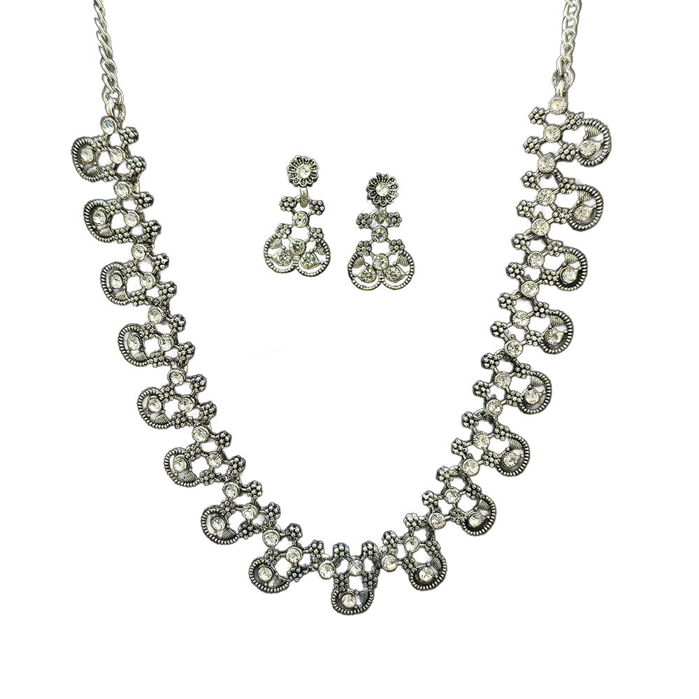 JewelMaze Silver Plated Austrian Stone Necklace Set