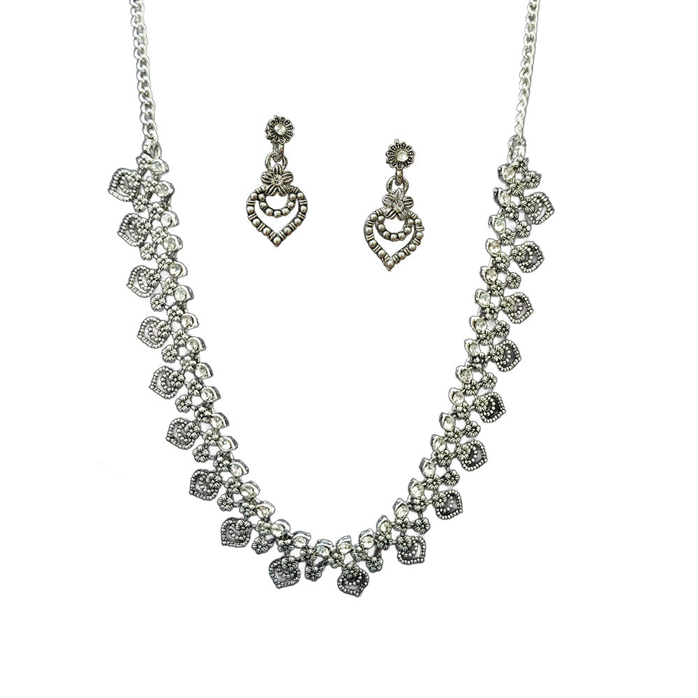 JewelMaze Silver Plated Austrian Stone Necklace Set