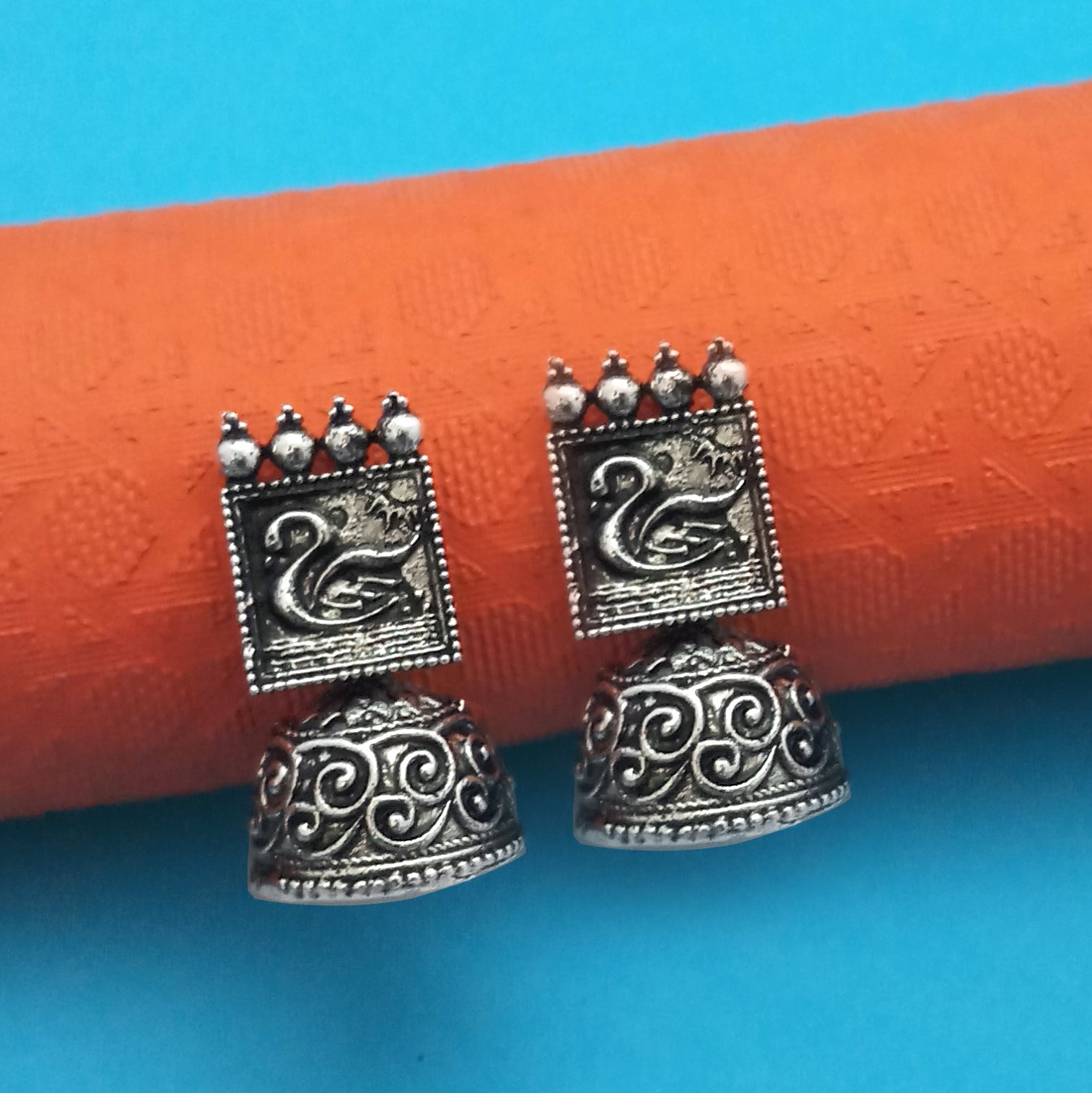 Jewelmaze Oxidized Plated Jhumki Earrings - 1315004