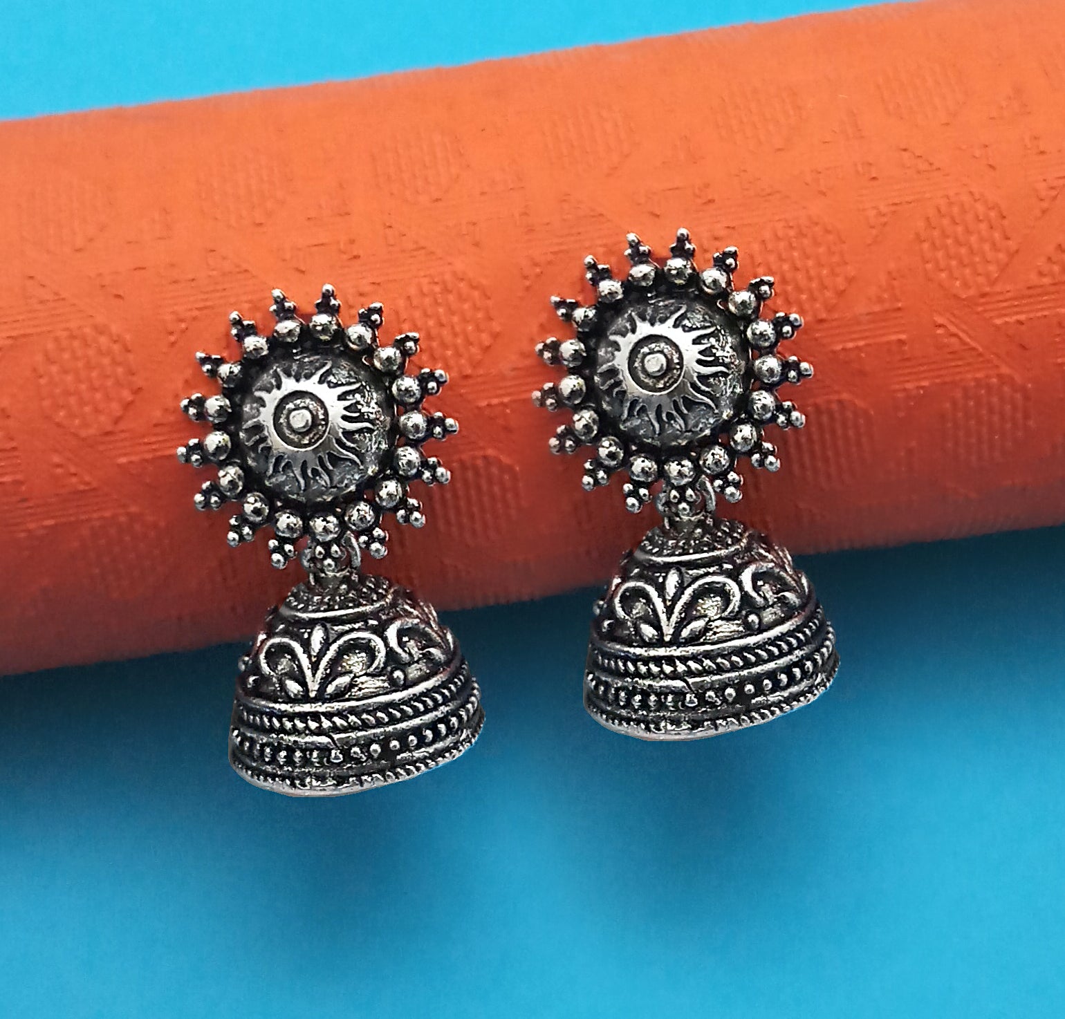 Jewelmaze Oxidized Plated Jhumki Earrings - 1315009