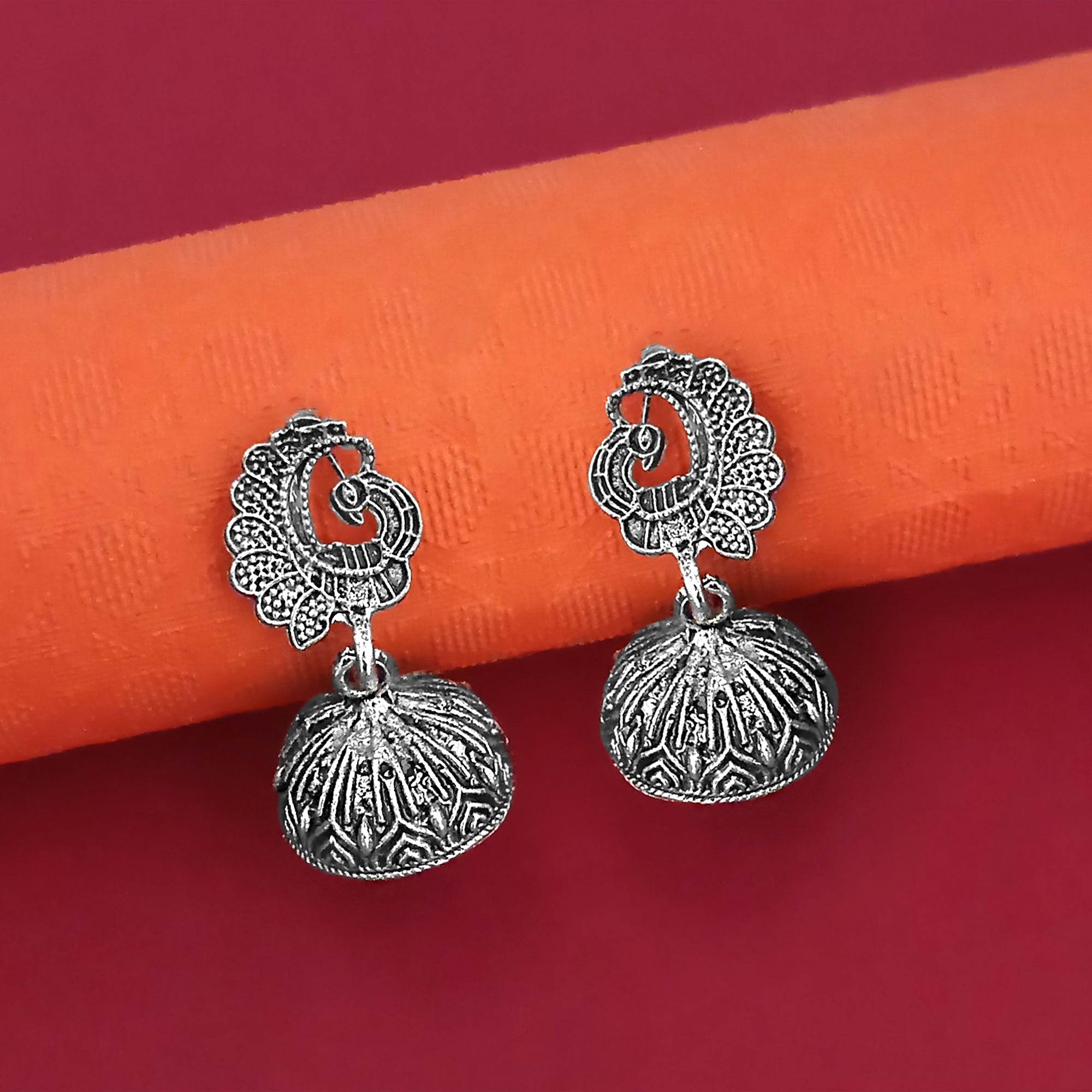 Jewelmaze Oxidized Plated Jhumki Earrings - 1315020