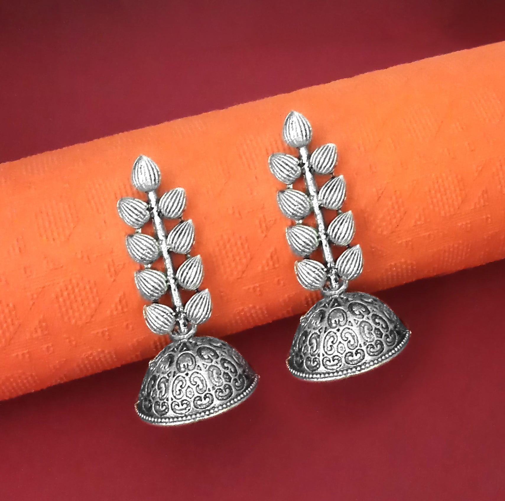 Jewelmaze Oxidized Plated Jhumki Earrings - 1315058