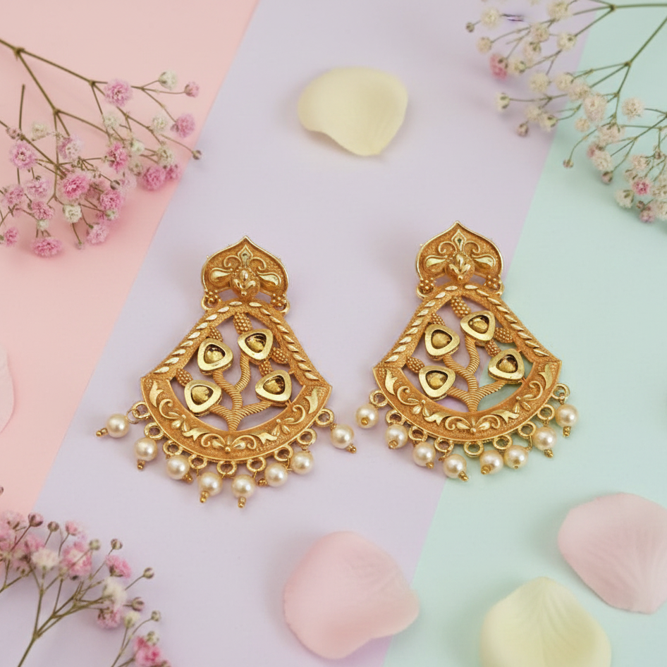 JewelMaze Peach Matte Meenakari Dangler Beads Drop Earrings - 1318001B