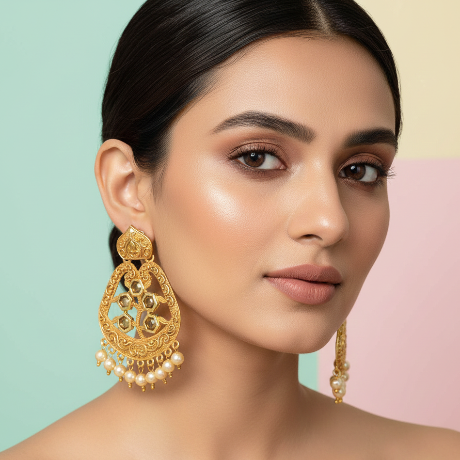 JewelMaze Yellow Matte Meenakari Dangler Beads Drop Earrings -1318002B