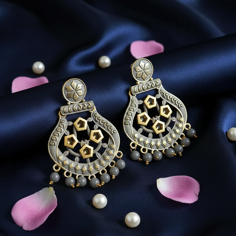 JewelMaze Grey Matte Meenakari Dangler Beads Drop Earrings -1318005D