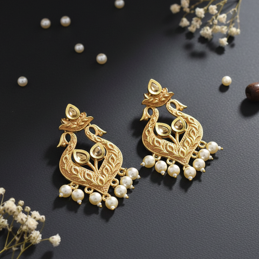 JewelMaze Peach Matte Meenakari Dangler Beads Drop Earrings - 1318094H