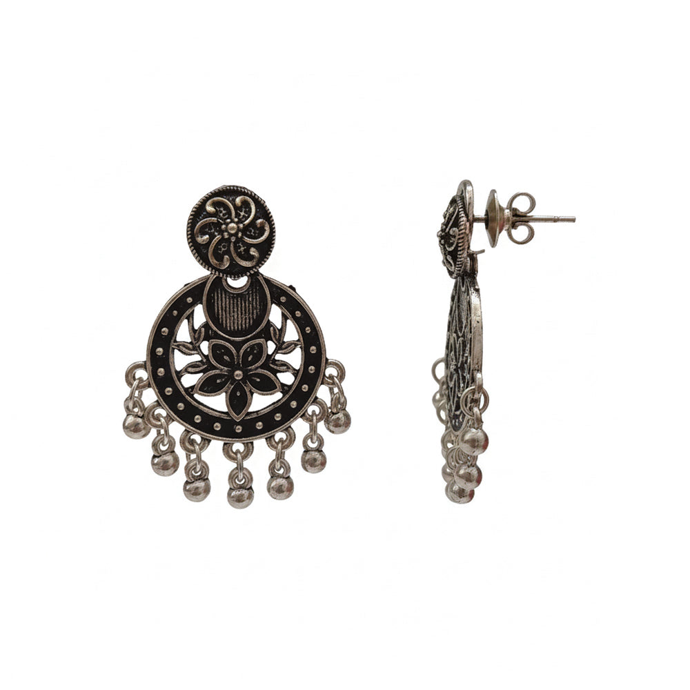 Jewelmaze Oxidised Floral Dangler Earrings