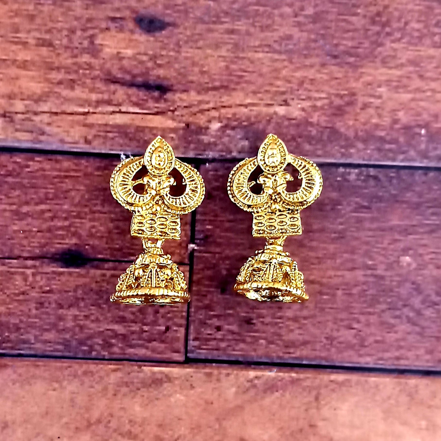 JewelMaze Gold Plated Peacock Small Jhumki Earrings