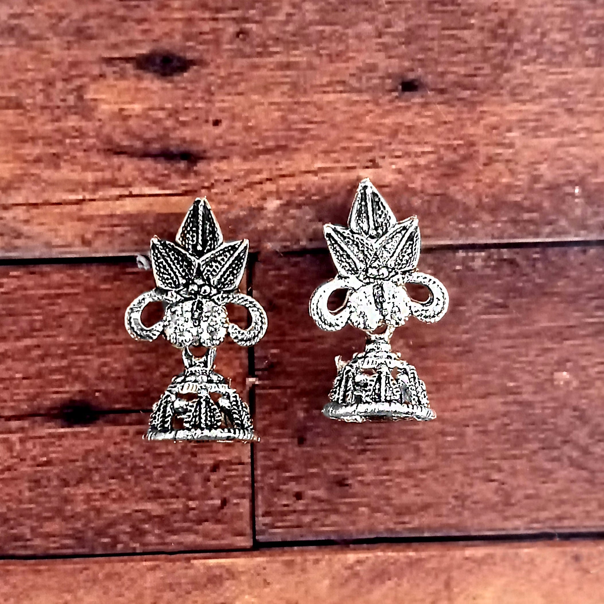 JewelMaze Silver Plated FloralSmall Jhumki Earrings