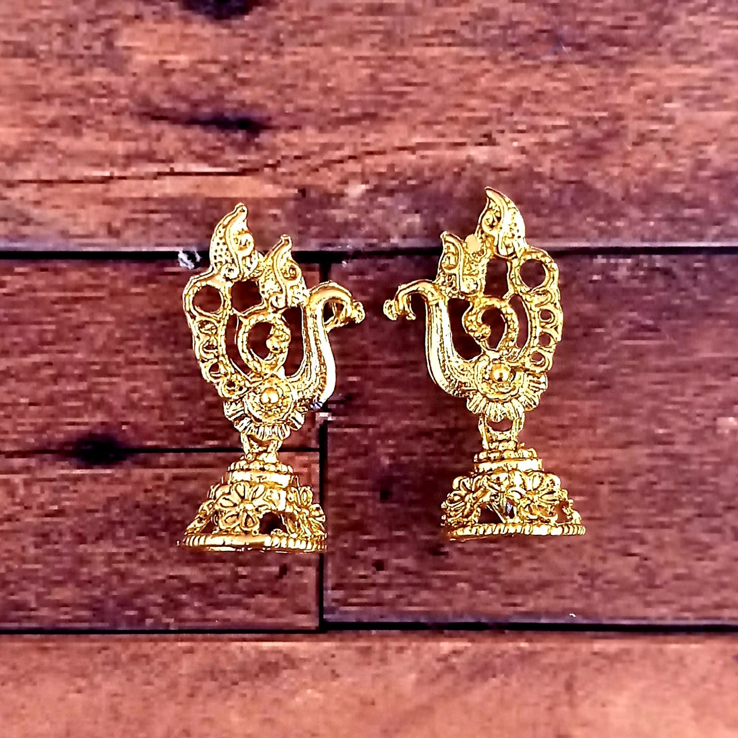 JewelMaze Gold Plated Peacock Small Jhumki Earrings