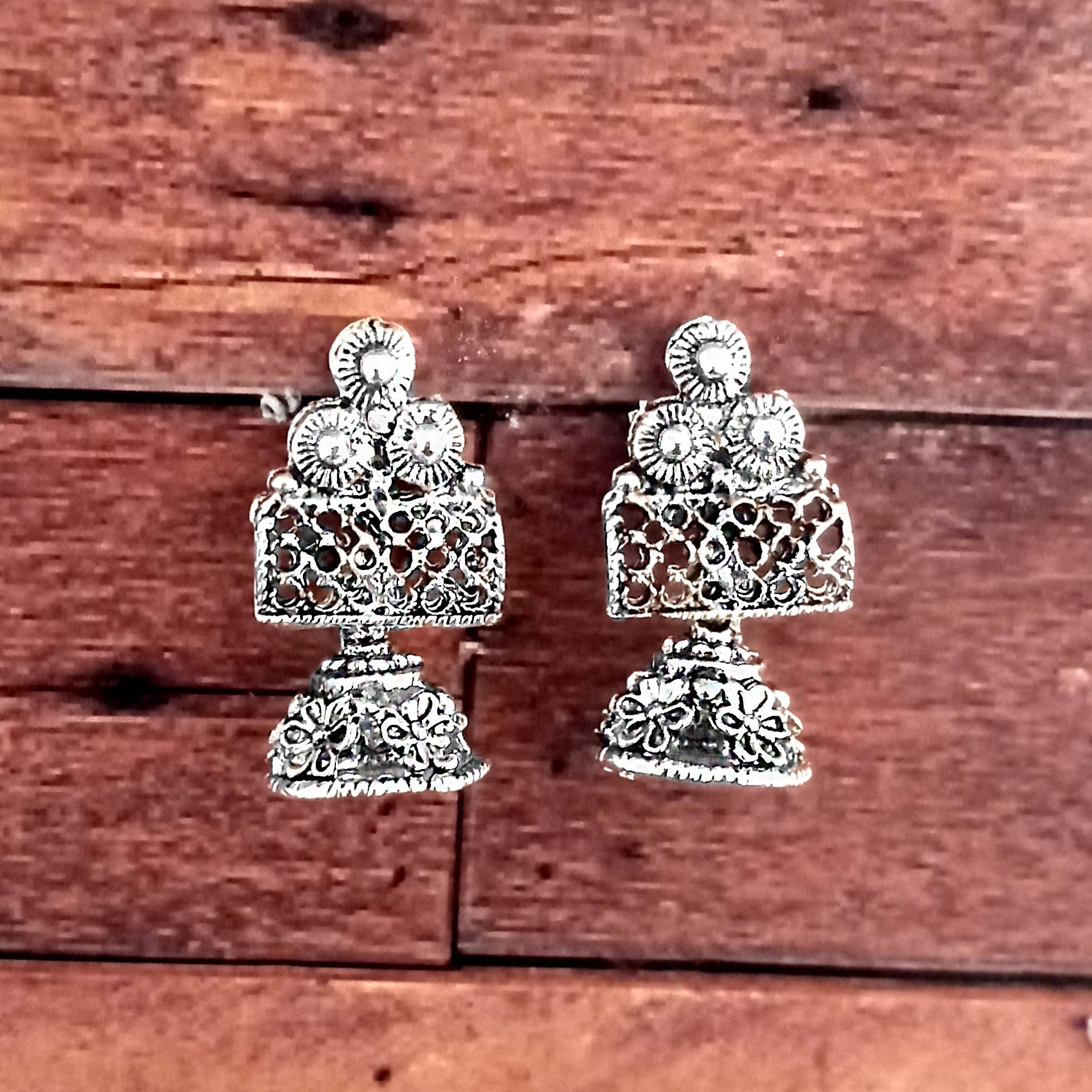 JewelMaze Silver Plated Small Jhumki Earrings